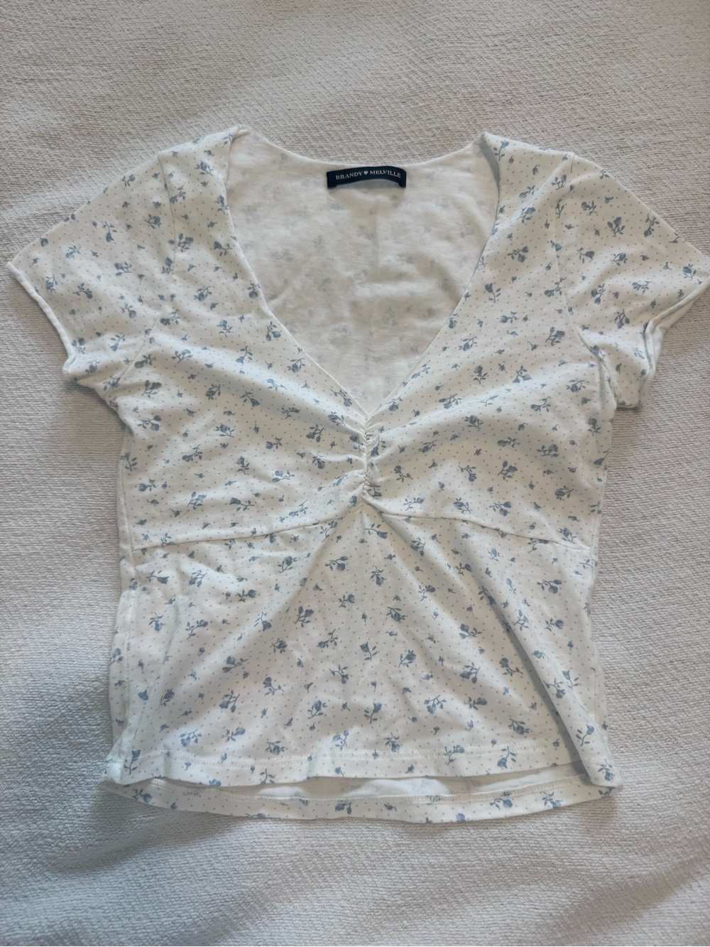 Brandy Melville White Tee with Light Blue Floral Print